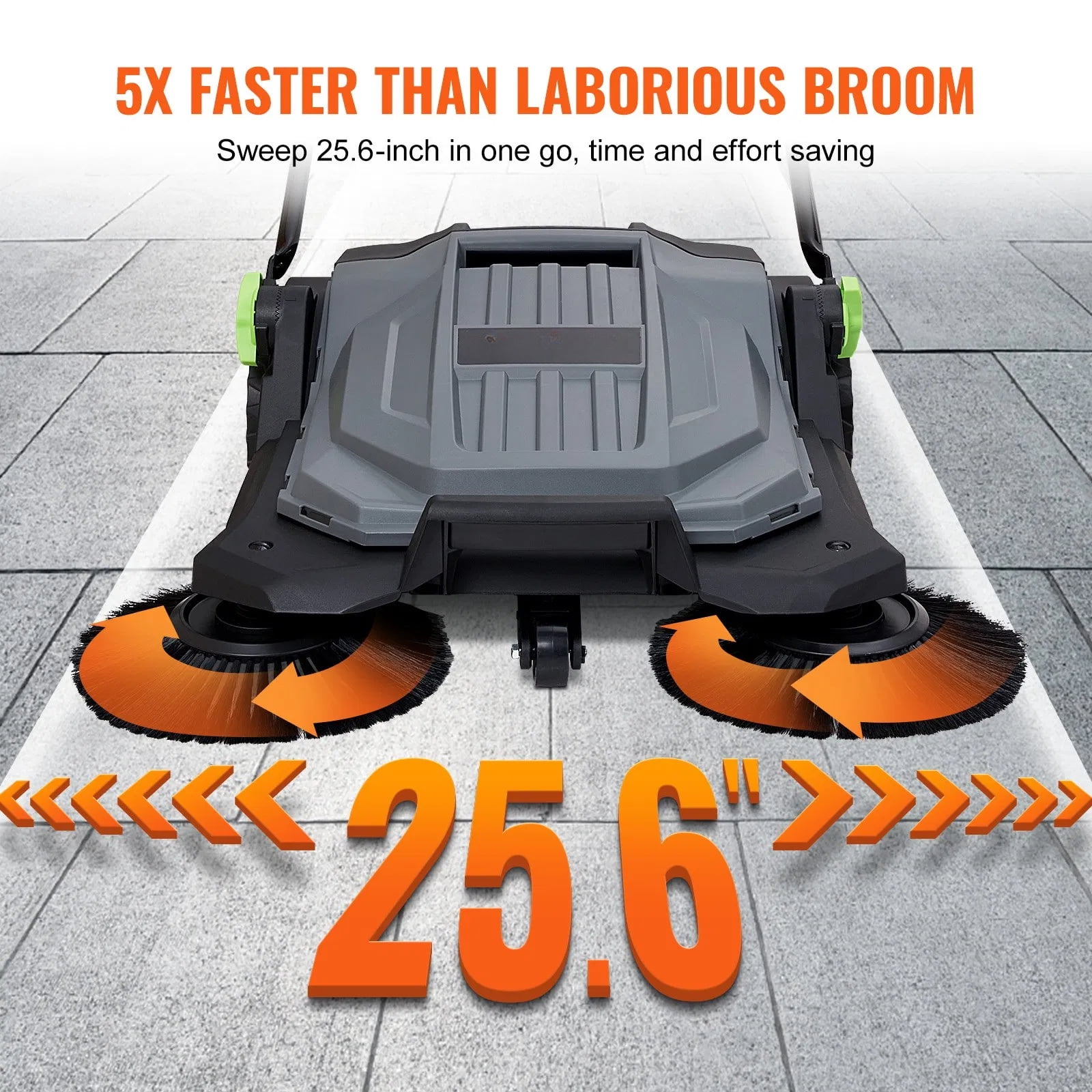 Push-type sweeper, manual non-electric sweeper, 5-gallon garbage bin, adjustable angle and height folding handle, suitable for walkways, courtyards, garages, and patios