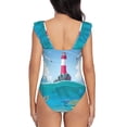 thumbnail image 6 of Yiaed Lighthouse Sea Port Print Women's Ruffled One Piece Swimsuit V Neck Swimwear Slimming Monokini for Woman-Large, 6 of 8
