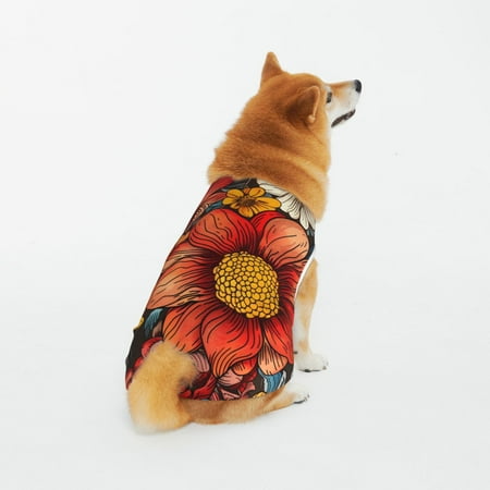 Pofeuu Colorful Vintage Floral Pattern Print Dog Clothes Fashionable Sleeveless Pet Vest Cotton Dog Shirt Ideal for Small Medium and Large Breeds-5X-Large