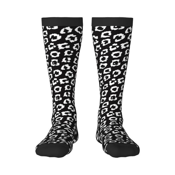 Fotbe Black Leopard Calcetas Divertidas Estampadas para Hombre y Mujer, Calcetas de Algodón hasta la Rodilla para Caminar, Correr, Enfermería y Embarazo