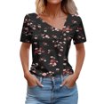 thumbnail image 2 of Fiudx Ofertas Flash Artículos En Oferta Camiseta de Manga Corta con Estampado de Primavera/Verano para Mujer, Camiseta Informal con Botones Estampados, 2 of 4