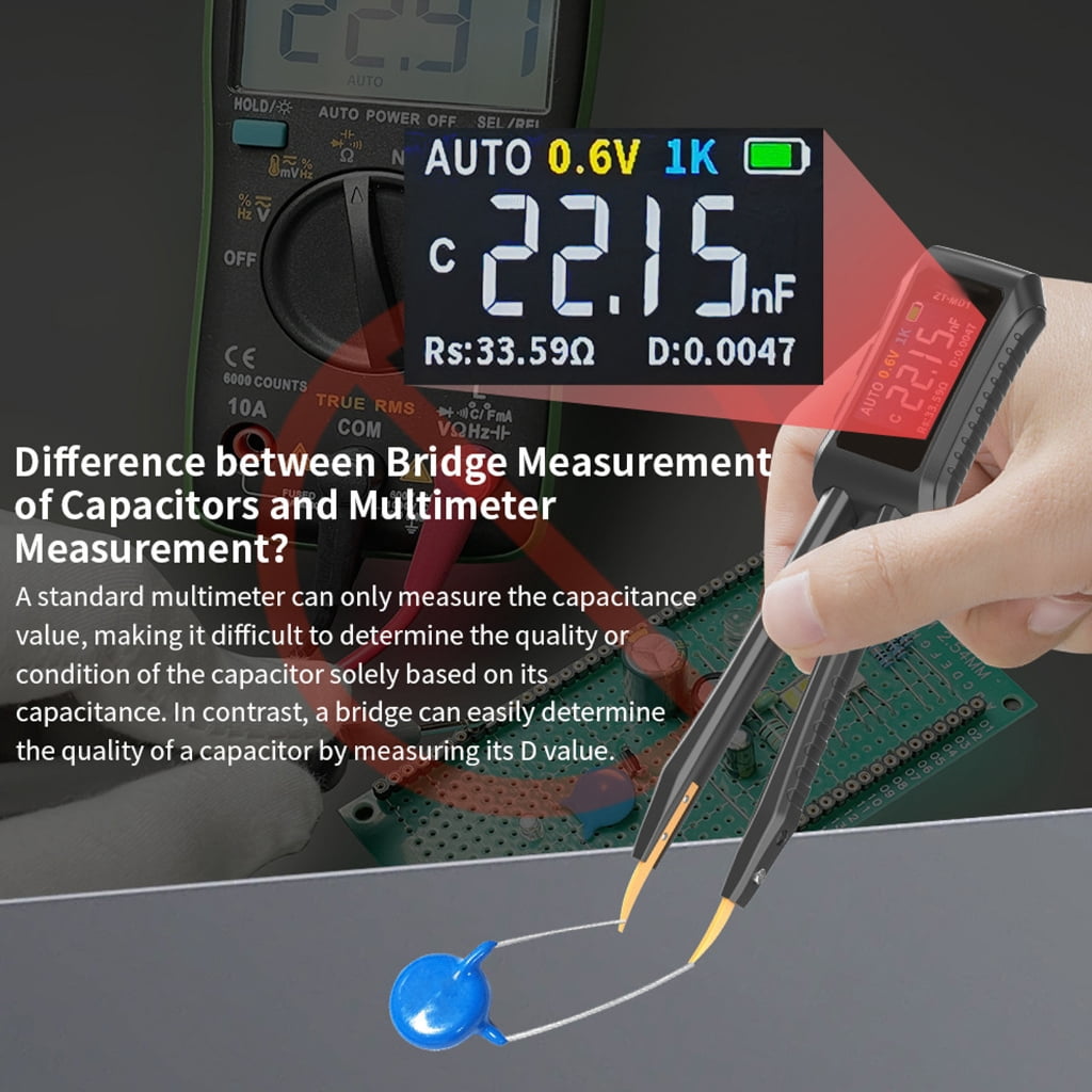 Digital Tweezer Tester Resistance Capacitance Diode Tester Measurement Tools Clear Display Professional Meter