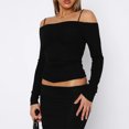 thumbnail image 2 of Top plisado Slim Fit Slash Neck Ladies Bodycon Top Color sólido Streetwear Outfit Hugtrwg Para estrenar, 2 of 7