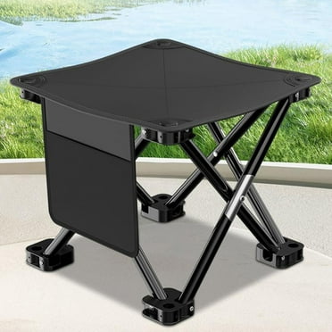 Nrmrqz Black Portable Folding Camping Stool - Lightweight Oxford Chair for Outdoor Picnics, Fishing & Travel - 33cm Wide Seat, 650g Weight, 1-Second Setup - Includes Storage Bag & Side Pocket