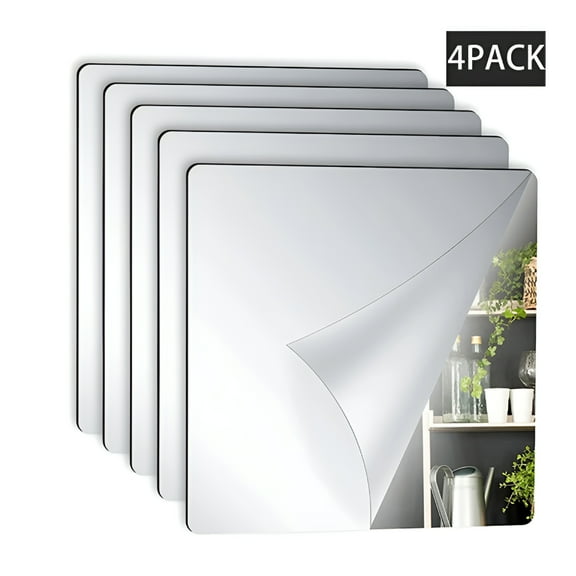 LAMIRO 4Pcs Square Mirror Sheets 8X8In Self Adhesive Acrylic Mirror Sticker Non Glass Square Ultra-Flexible Mirror Tiles for Wall Bathroom Bedroom Closet Decor