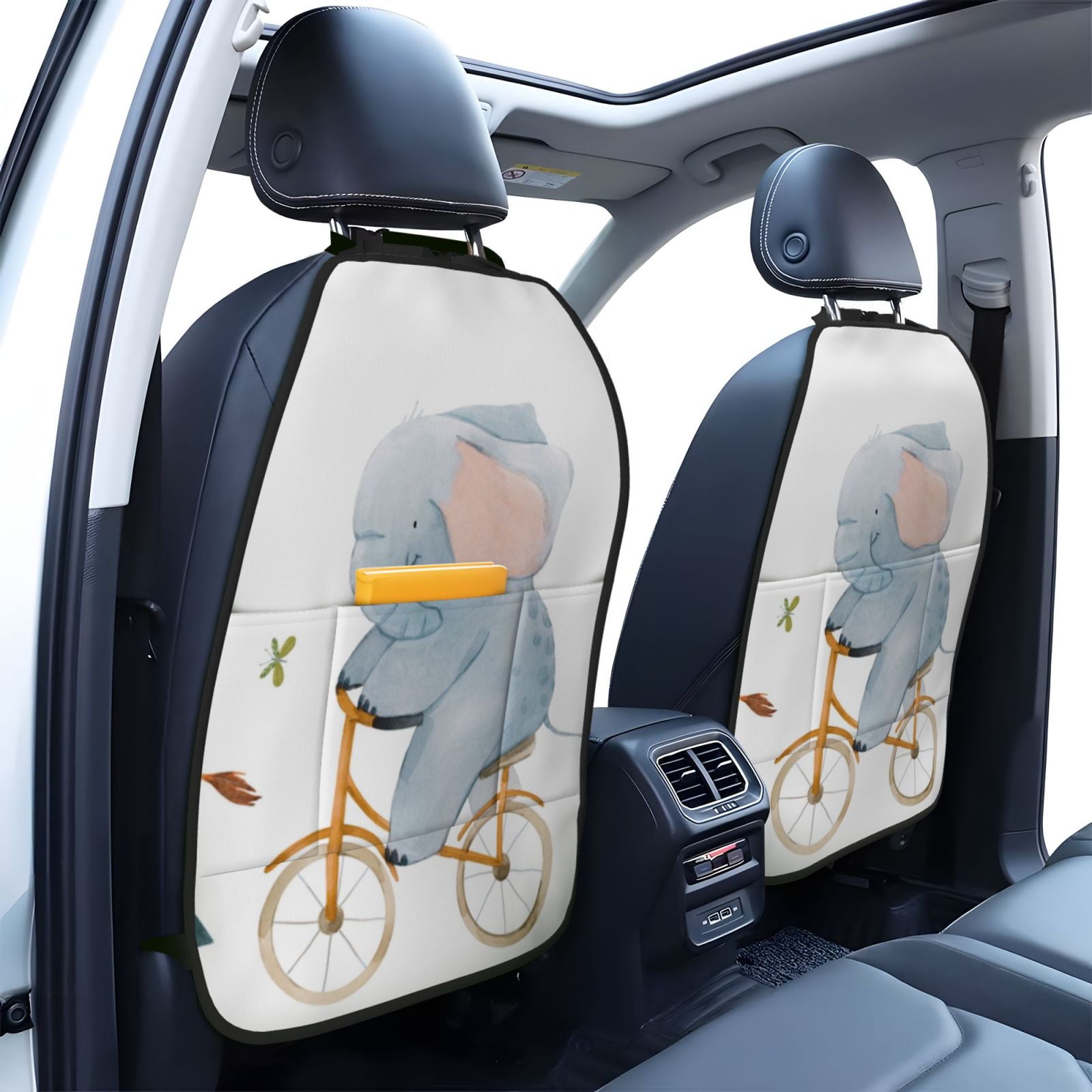 Xecao Animals in Transport Pattern Car Seat Back Protector 2 Pack Large Capacity Pocket, Kick Mats Back Seat Protector