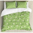 thumbnail image 1 of Botanical Duvet Cover Set Queen Size, Continuous Abstract Illustration of Tender Anthurium Flowers, Decorative 3 Piece Bedding Set with 2 Pillow Shams, Pale Green Green and Yellow, by Ambesonne, 1 of 3