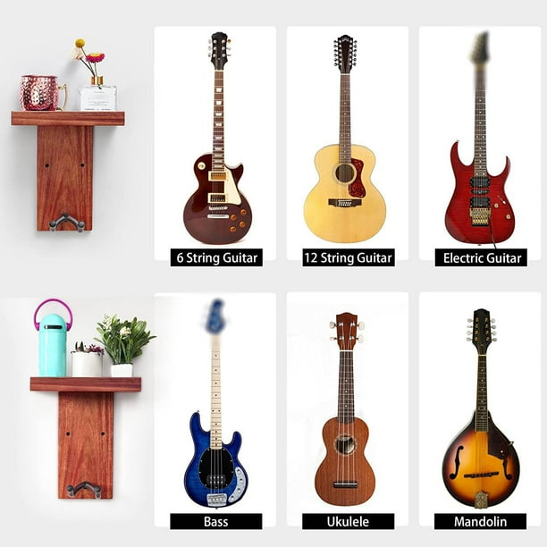 Multifunction Wall Guitar Hanger DIY Kit Wooden Wall Mounted Hanger Shelf 4  Hooks Pick Holder Screw for Guitars Bass Ukulele