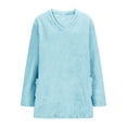 thumbnail image 5 of Wlynlyn Womens Sweatshirts Fuzzy Fleece V Neck Long Sleeve Tops Fall Casual Warm Solid Color Pullover with Pockets, 5 of 10
