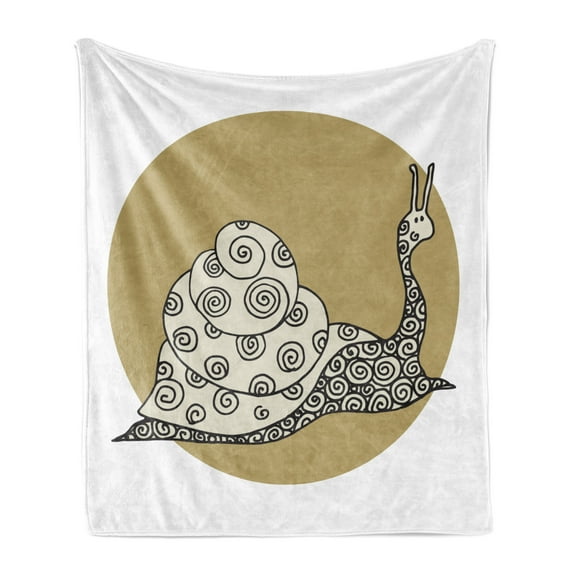 Snail Soft Flannel Fleece Throw Blanket, Slug with Antennas up Curiosity Ornate by Geometric Little Spirals, Cozy Plush for Indoor and Outdoor Use, 50" x 60", Khaki White, by Ambesonne