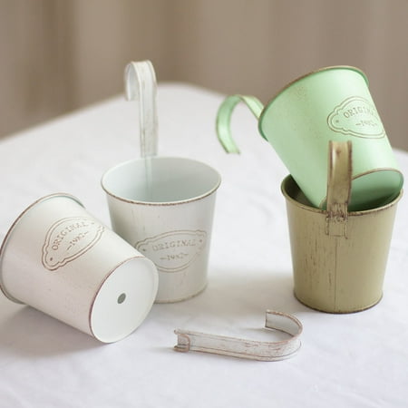 Raindrops 2Pcs White Iron Balcony Flower Bucket Hanging Plant Pot for Home Decoration