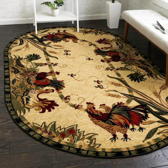 Unique Loom Barnyard Collection Area Rug - Farm (5' 3" x 8' Oval Cream/Black)