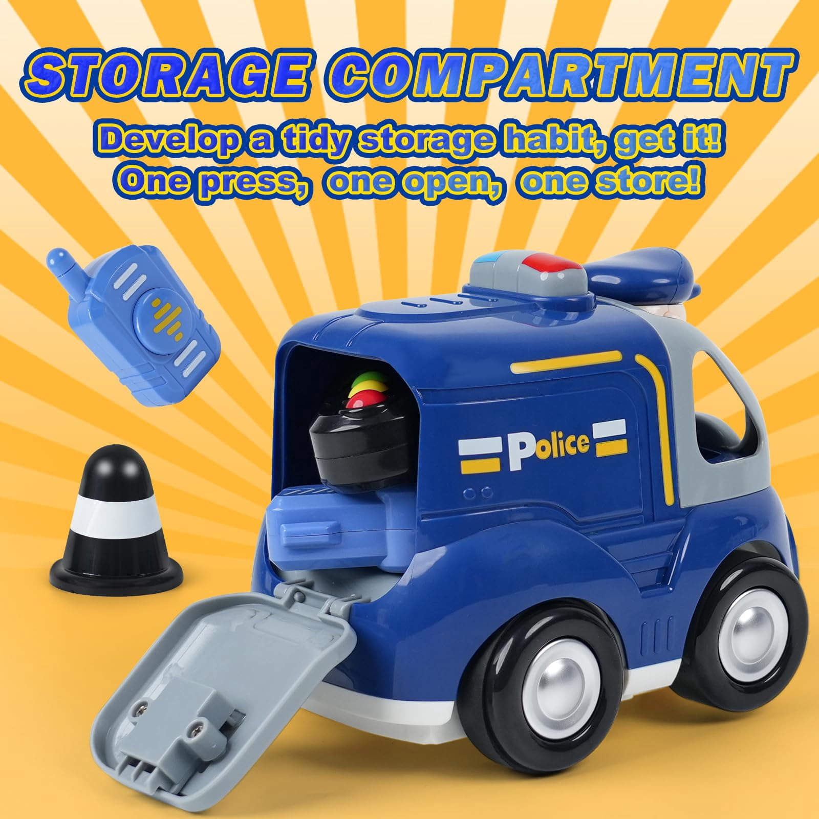 HYPERLIVING Remote Control Car for Toddlers - Birthday Gifts for Boys and Kids Ages 18+ Months, 2 3 4 5 Years, 2.4GHz RC Interactive Cartoon Police Car with Lights, Sounds & Music