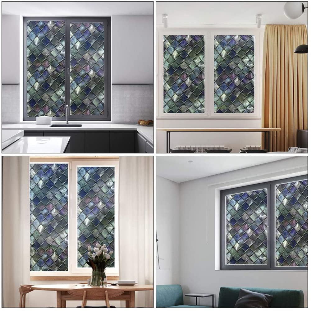 2Pcs Window Privacy Film, No Glue Removable Heat Control Anti UV (90cm*58cm), Stained Static Cling Decorative Window Film for Glass Door, Home, Office, Kitchen (Color 2)