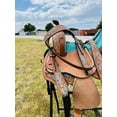 thumbnail image 3 of Resistance Adult Western Horse Barrel Saddle For Horse Riding | Floral Tooled With Silver Conchos | Genuine Leather 14" 15" 16" With Free Tack Set, 3 of 8