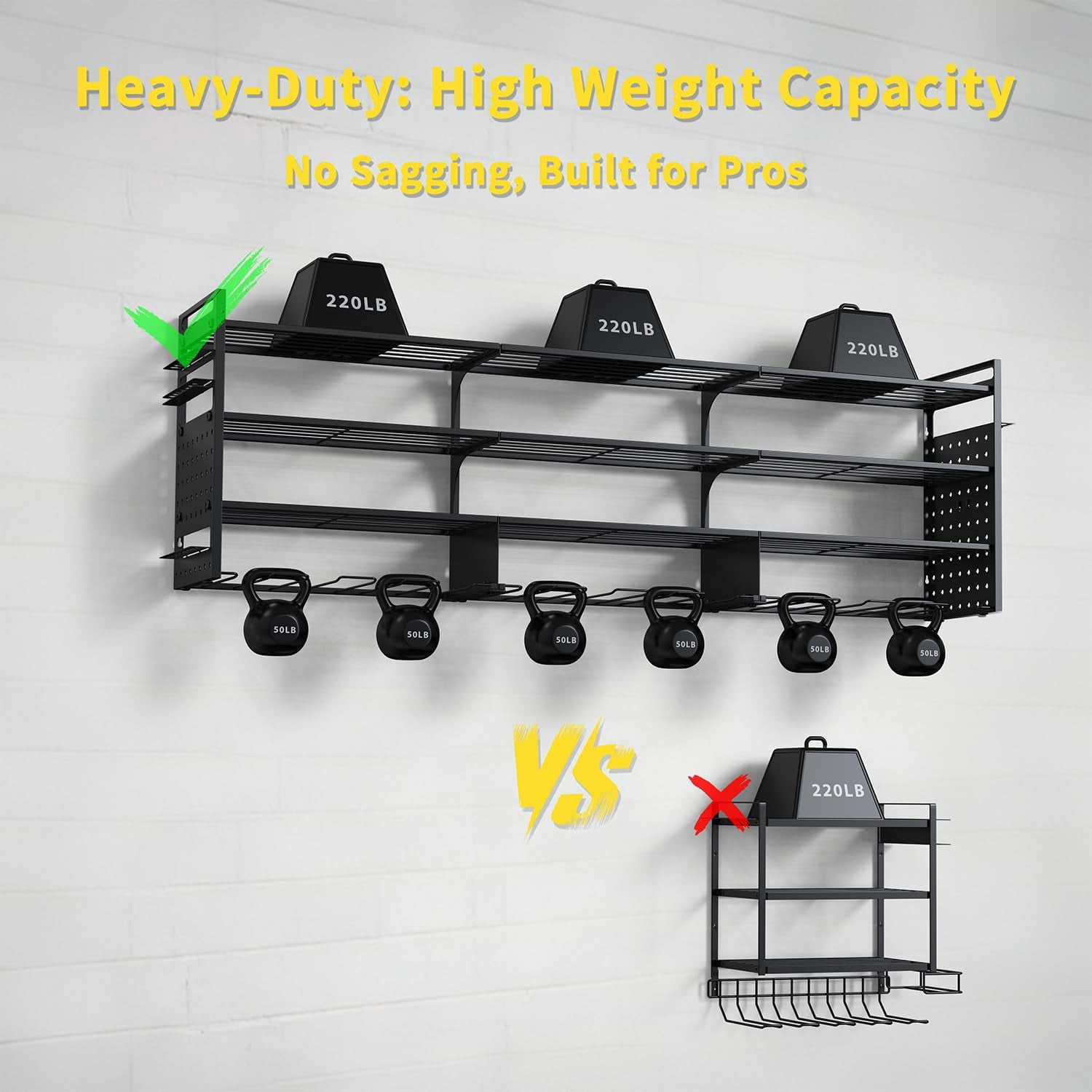 Heavy Duty 4-Tier Power Tool Organizer Wall Mount with 12 Drills Holder, Pegboard Panels, 4 Hooks, Large Battery Holder