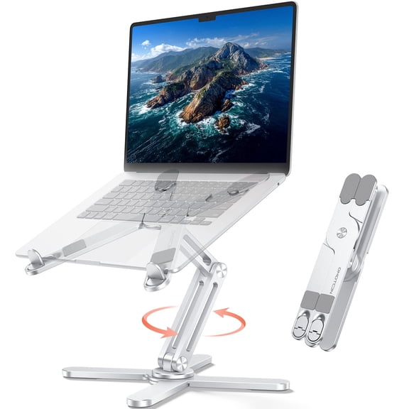 360° Rotating Laptop Stand for Desk, Ergonomic Foldable Adjustable Height Riser, Collaborative Computer Holder for MacBook & Laptops Up to 16", OMOTON