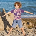 thumbnail image 3 of FORMRS Boys Rash Guard with Short Sleeves UPF 50+ Swim Shirts Sizes 3-12T, Purple Wave Pattern, 3 of 6