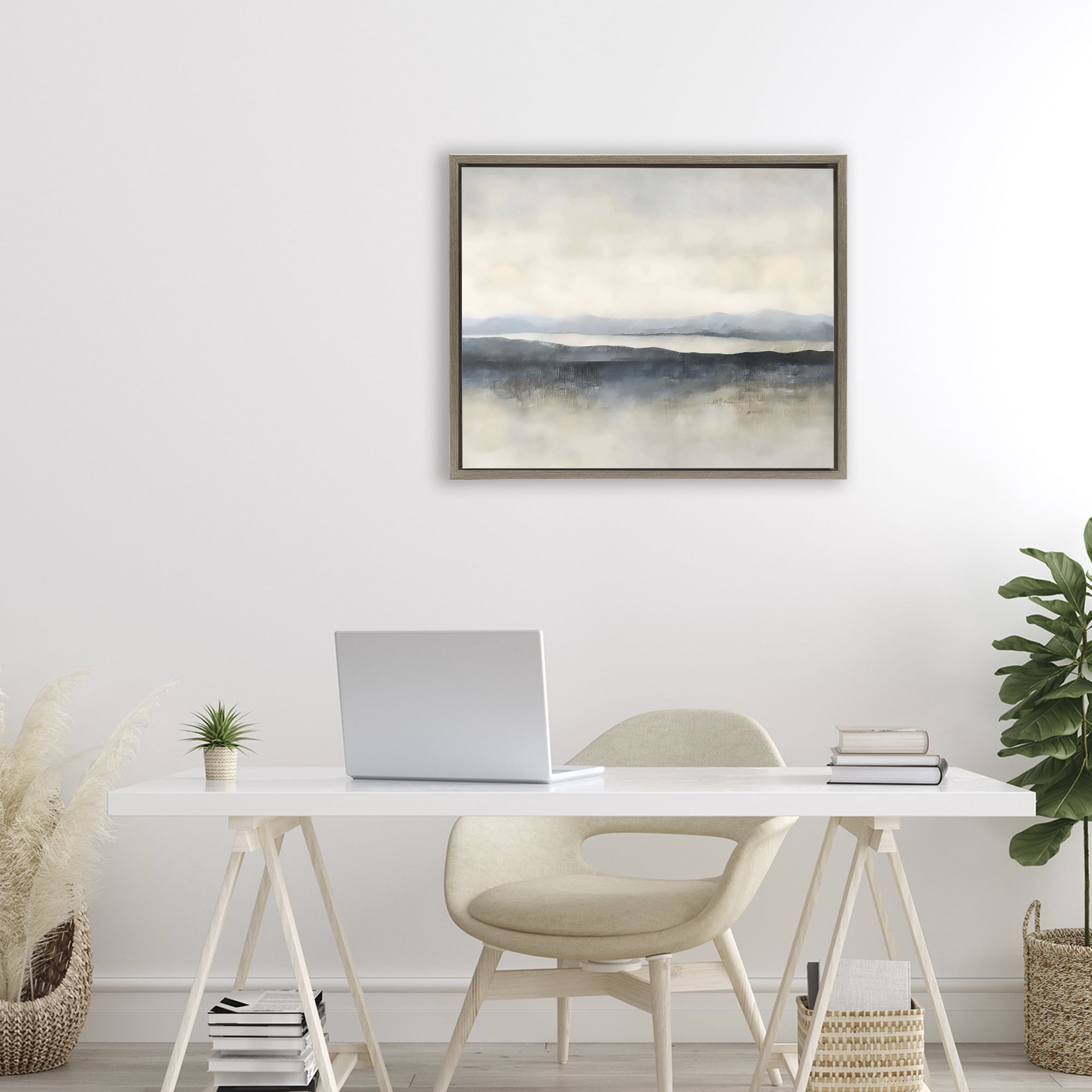 Stupell Industries Misty Muted Horizon Brown Framed Floater Canvas Wall Art, design by Riley B