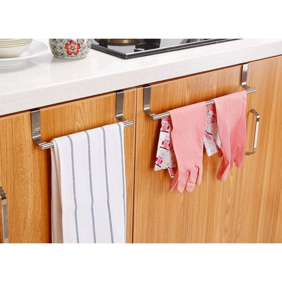 Casewin Kitchen Cabinet Towel Holder, over Cabinet Towel Bar Rack, Universal Fit on Cupboard Doors, 2 Pack