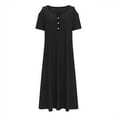 thumbnail image 5 of bnaln Casual Dresses for Women Elegant Midi Dress Summer Eyelet Embroidery Formal Dresses V-Neck Buttons Short Sleeve Dress Vintage Tunic Long Dresses Boho Baggy Beach Dress, 5 of 6