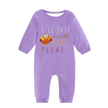 

Generic Long Sleeved Round Neck LetterTurkey Printing Thanksgiving Romper Thanksgiving Party for Male Clearance Baby Jumpsuit /toddler Romper(Purple6-12 Months)