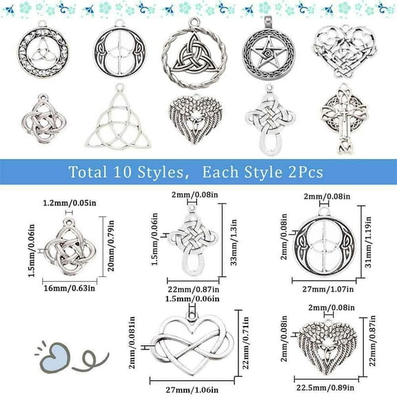 1box 20pcs 10 style style Alloy Pendants Trinity Knot/Triquetra & Heart & Cross Antique Silver 27~39x22~31x1.5~2mm Hole: 2mm 2pcs/style