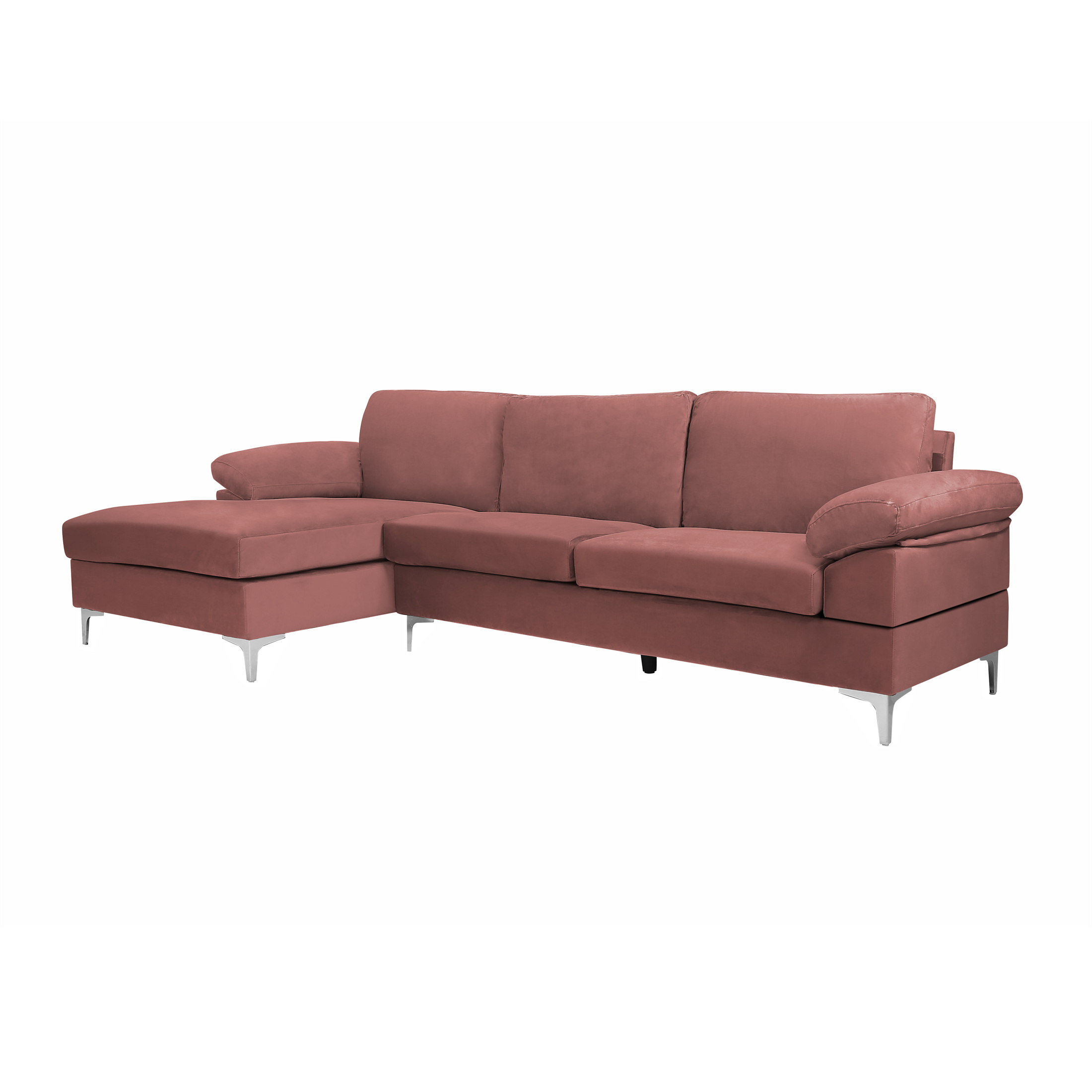 Aukfa 102" Wide Velvet Sectional Couch with Chaise for Living Room, Pink