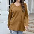 thumbnail image 5 of Lmnyox Women's Casual Solid Tops Casual Loose Long Sleeve V Neck Cotton Shirts Fashion Basic Pullover Tee, 5 of 8