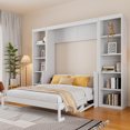 thumbnail image 3 of Murphy Bed Frame, Queen Size Murphy Bed with Desk and Bookshelf, Wooden Bed Frame with Two Sides Open Storage Shelf, Saving Space, No Spring Box Needed, White, 3 of 9