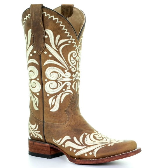 CORRAL Adult Female Circle G Tan Embroidery Sq. Toe Boots, Size: 10, Width: M (L5409-LD-M-10)