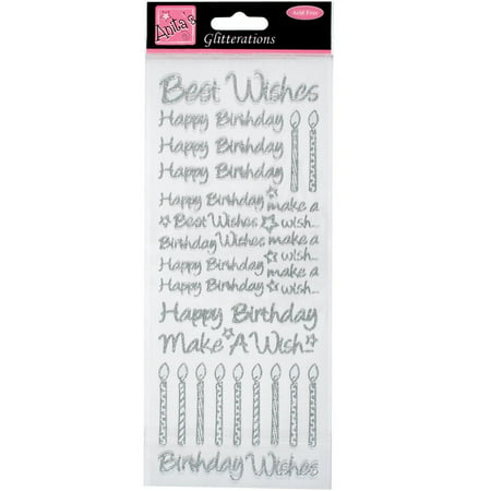 Anita's Glitterations Birthday Best Wishes Stickers, Silver, Add glitz and glitter to your projects By