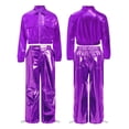 thumbnail image 2 of iiniim 2Pcs Girls Dance Outfits Jazz Hip Hop Dance Metallic Cropped Jacket Pants Set Modern Dancewear Purple 6, 2 of 7