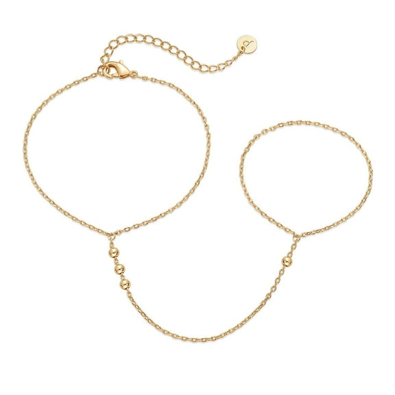 PULABO 14K Gold Plated Hand Chains Bracelet For Women | Dainty Cubic Zirconia Bracelet And Ring Chain Body Jewelry