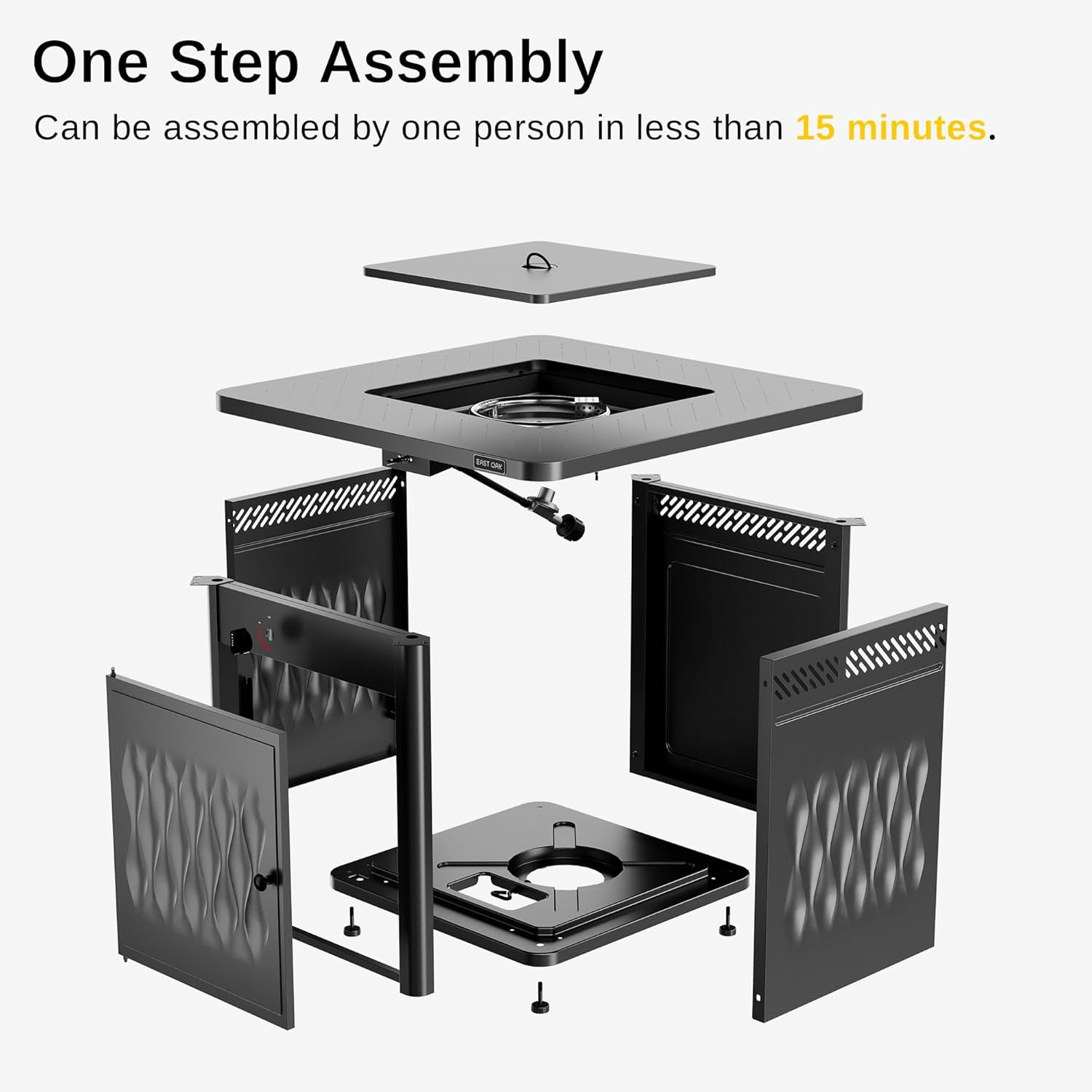 EAST OAK Gas Fire Table 32" 50000 BTU Black