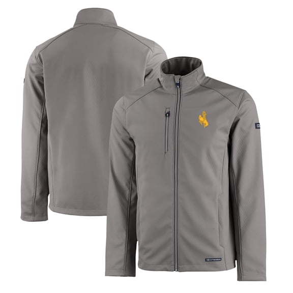 Men's Cutter & Buck  Gray Wyoming Cowboys Evoke Eco Softshell Recycled Full-Zip Jacket