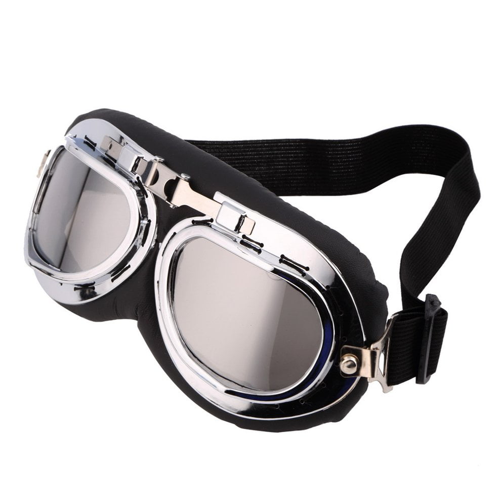 Silver Anti-UV Safety Motorcycle Scooter Pilot Goggles Helmet Glasses Motocross 