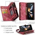 thumbnail image 6 of For Samsung Galaxy Z Fold 4 5G Wallet Case,Multi-Functional Retro Leather Purse Flip Cover Zipper Wallet Case with Removable Card Slots Pocket & Detachable Wrist Strap Magnetic Phone Case, Red, 6 of 7