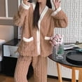 thumbnail image 3 of Ptetnvg 2pcs/set Coral Fleece Loungewear Set Women Warm Loungewear Set Autumn Winter Thickened Plush Thermal Pajamas Set Long Sleeve V-neck Loungewear, 3 of 9