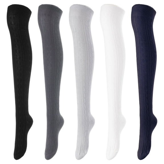 Lovely Annie Women's 5 Pairs Over Knee High Thigh High Cotton Socks A1024 Size 6-9