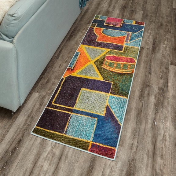 Unique Loom Haerfest Collection Area Rug - Uganda (2' x 8' Runner Multi/Blue)