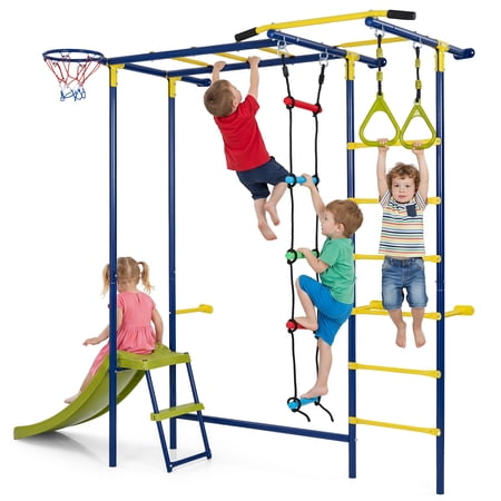 Costway 7-in-1 Indoor Jungle Gym for Toddlers Swedish Ladder Wall Playset with Pull-Up Bar