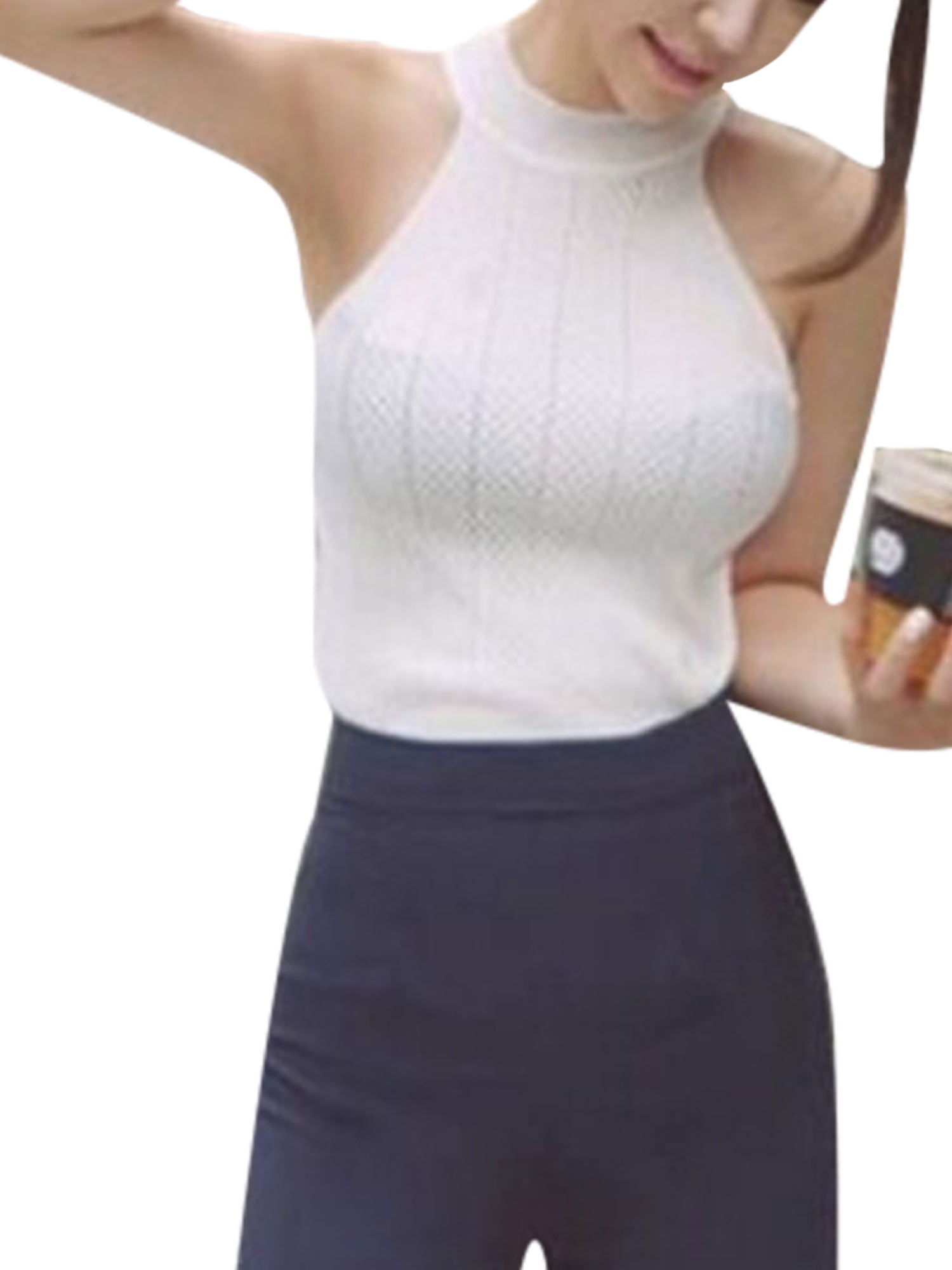 high neck sleeveless knit top