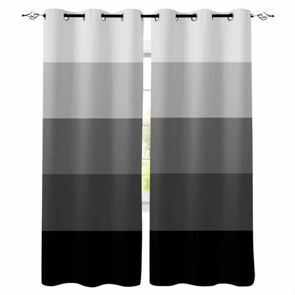 Fsddascl Black Grey Ombre Blackout Curtains for Bedroom/Living Room, Thermal Insulated Kitchen Curtains, Modern Abstract Art Farmhouse Striped Grommet Darkening Window Treatment Drapes 42"x84"x2