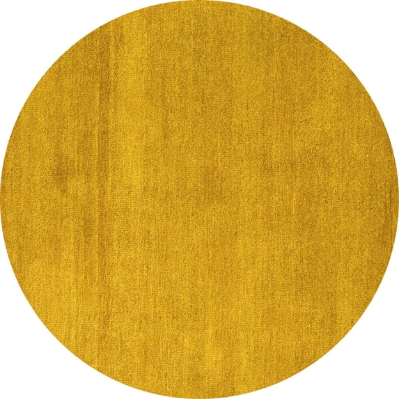 Ahgly Company Machine Washable Indoor Round Abstract Yellow Modern Area Rugs, 3' Round