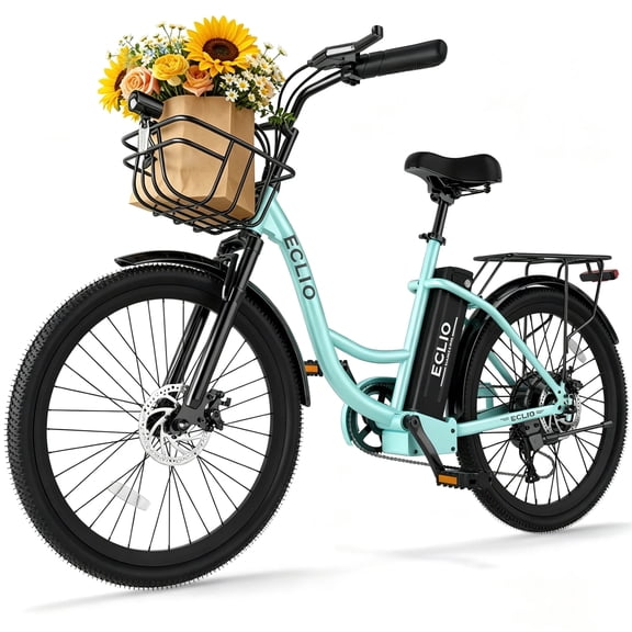 24 inch Cruiser Electric Bike, E-Bike for Adults, Ebike with 374.4WH Removable Battery, Step Through Ebike for Women Men,City Electric Bicycle for City Commute