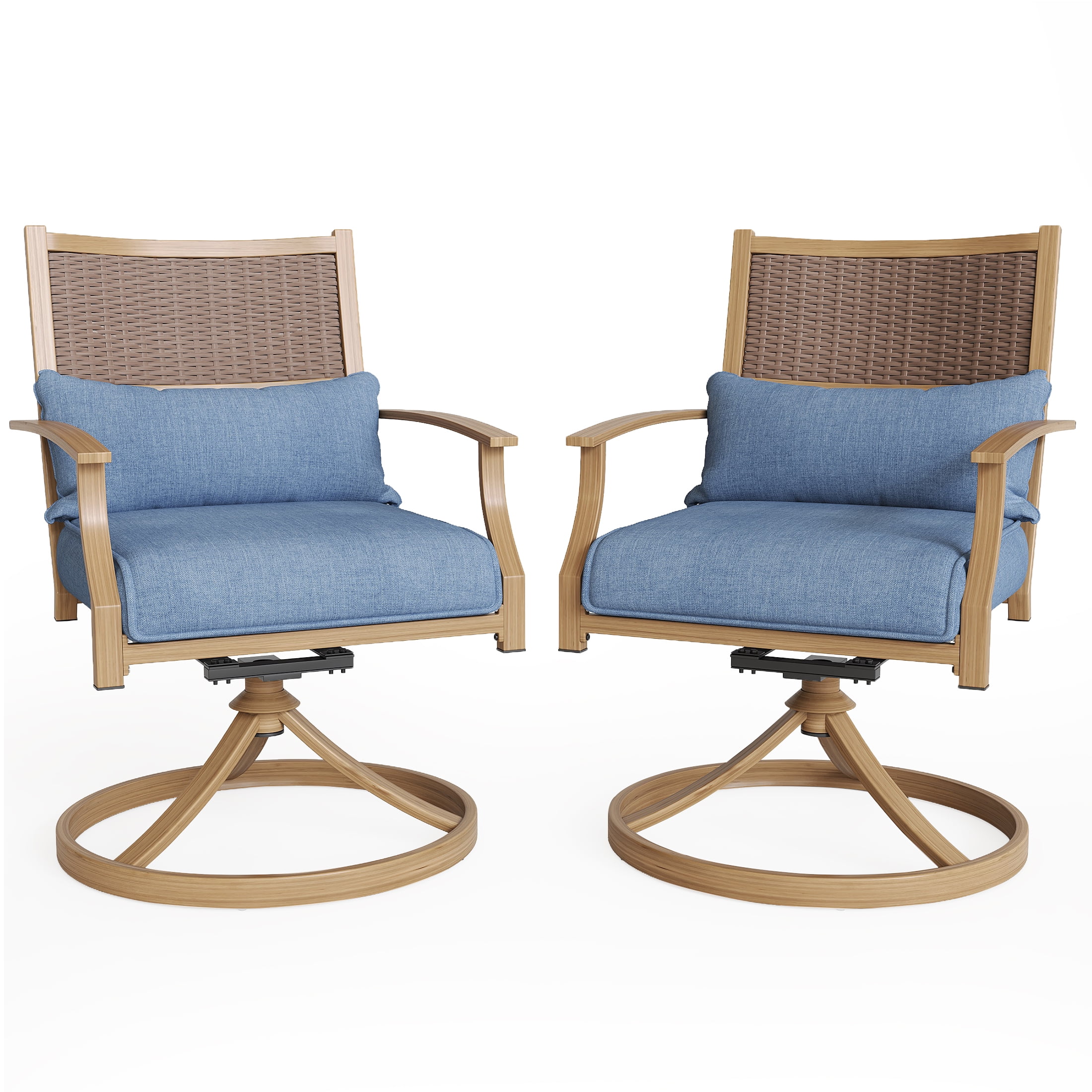 Poteban Patio Swivel Chairs Set of 2, Outdoor Dining Chairs with Deep Seat Cushion, All Weather Swivel Rocker Chairs with Hand-Painted Metal Frame, for Backyard Deck Lawn (Blue)