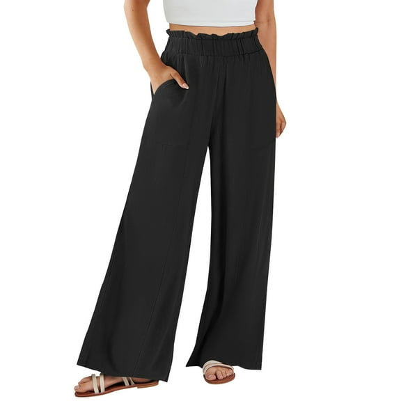 Lixiuxyad Women Casual Trousers Womens Daily Elastic Waist Workout Trousers Solid Long Pants Loose Casual Pockets Trousers Black
