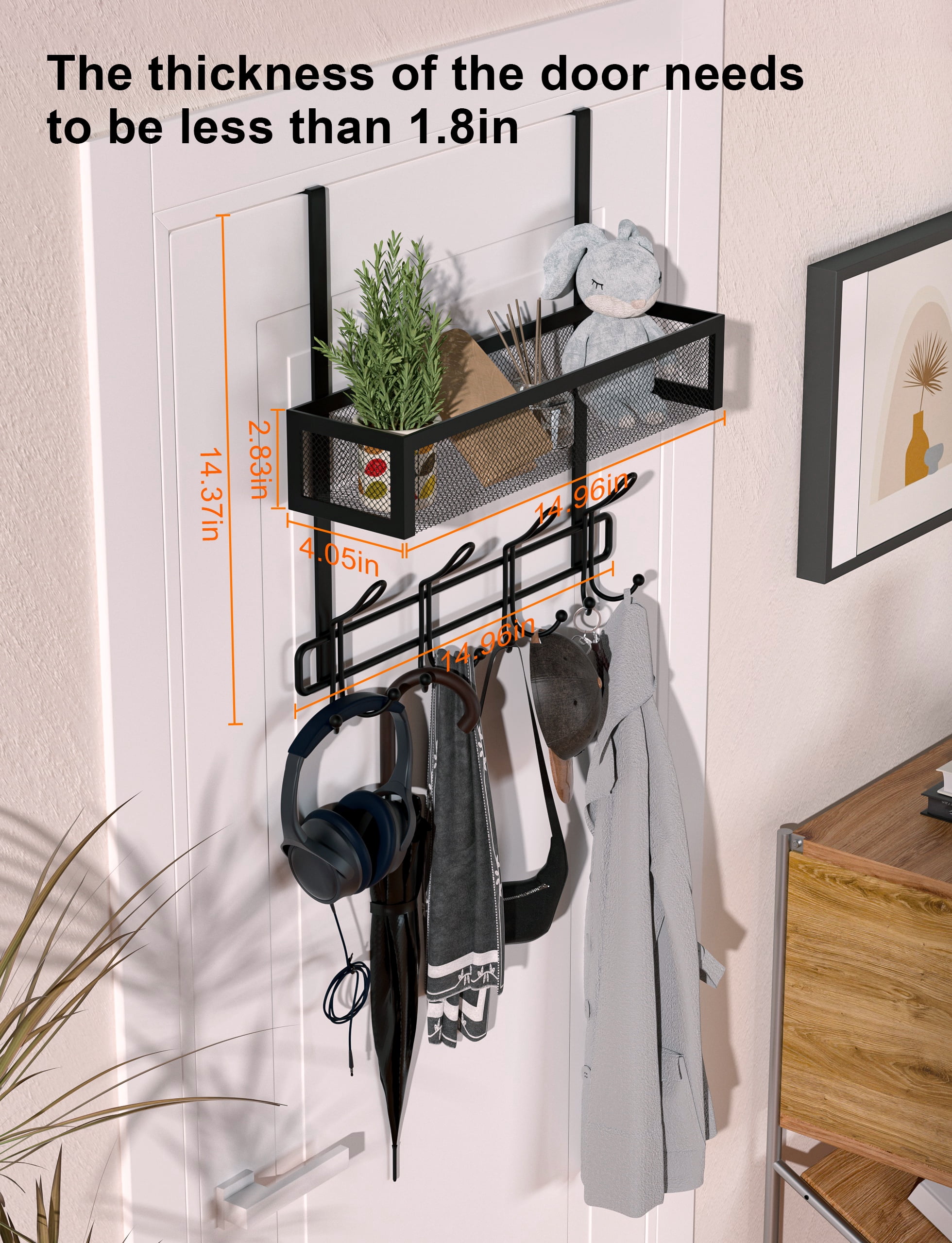 Over The Door Hooks Organizer Storage - Over The Door Hanger for Coat Rack with 12 Hooks，Over Door Storage for Bathroom,Bedroom,Kitchen,Office