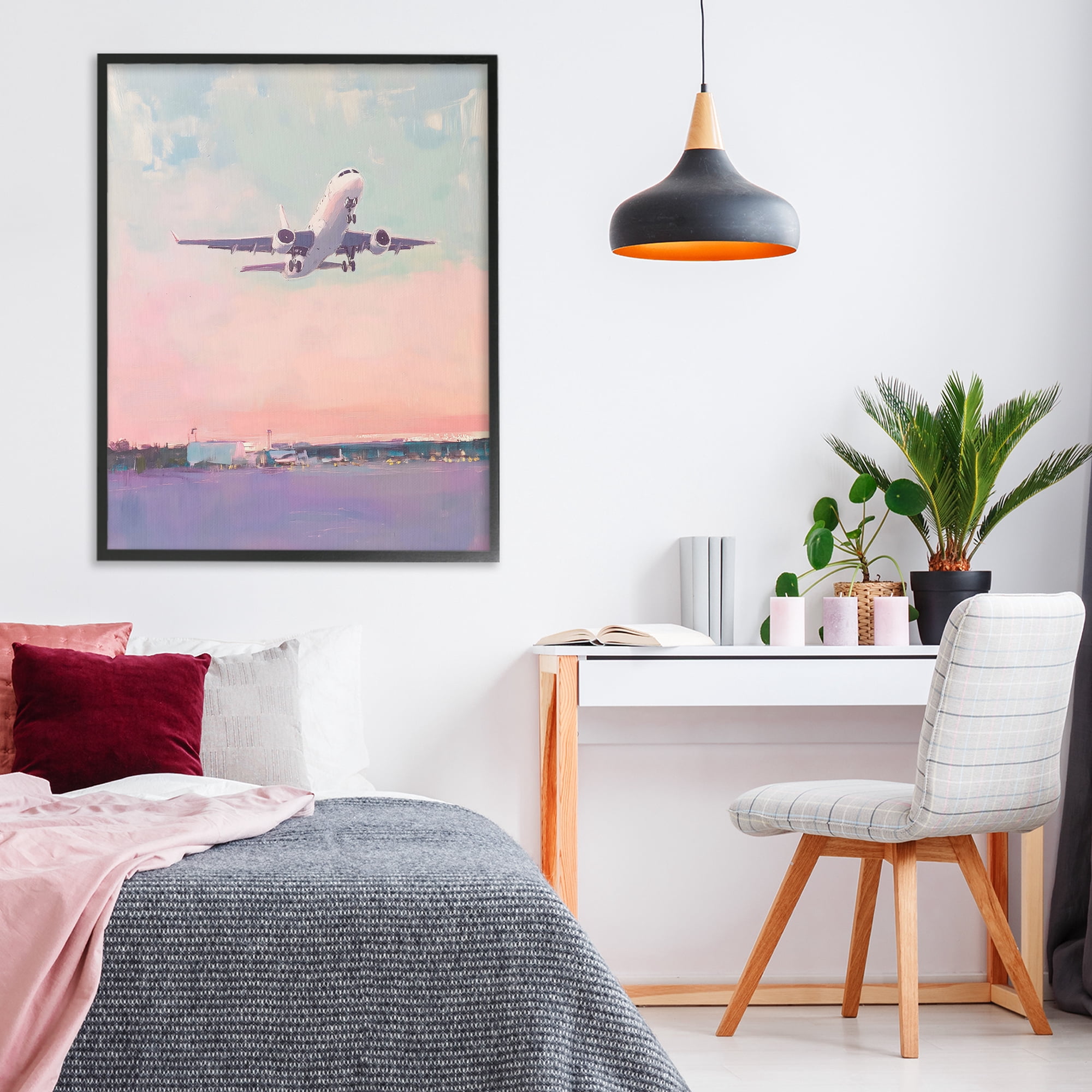 Stupell Industries Airplane Takeoff into Pastel Skies Black Framed Giclee Art, design by The Prints Vibe